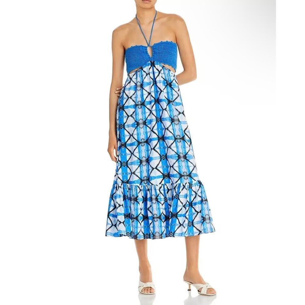 NWOT AQUA Blue Crochet Top Tie-Dye Midi Dress Size M​ - Picture 2 of 9